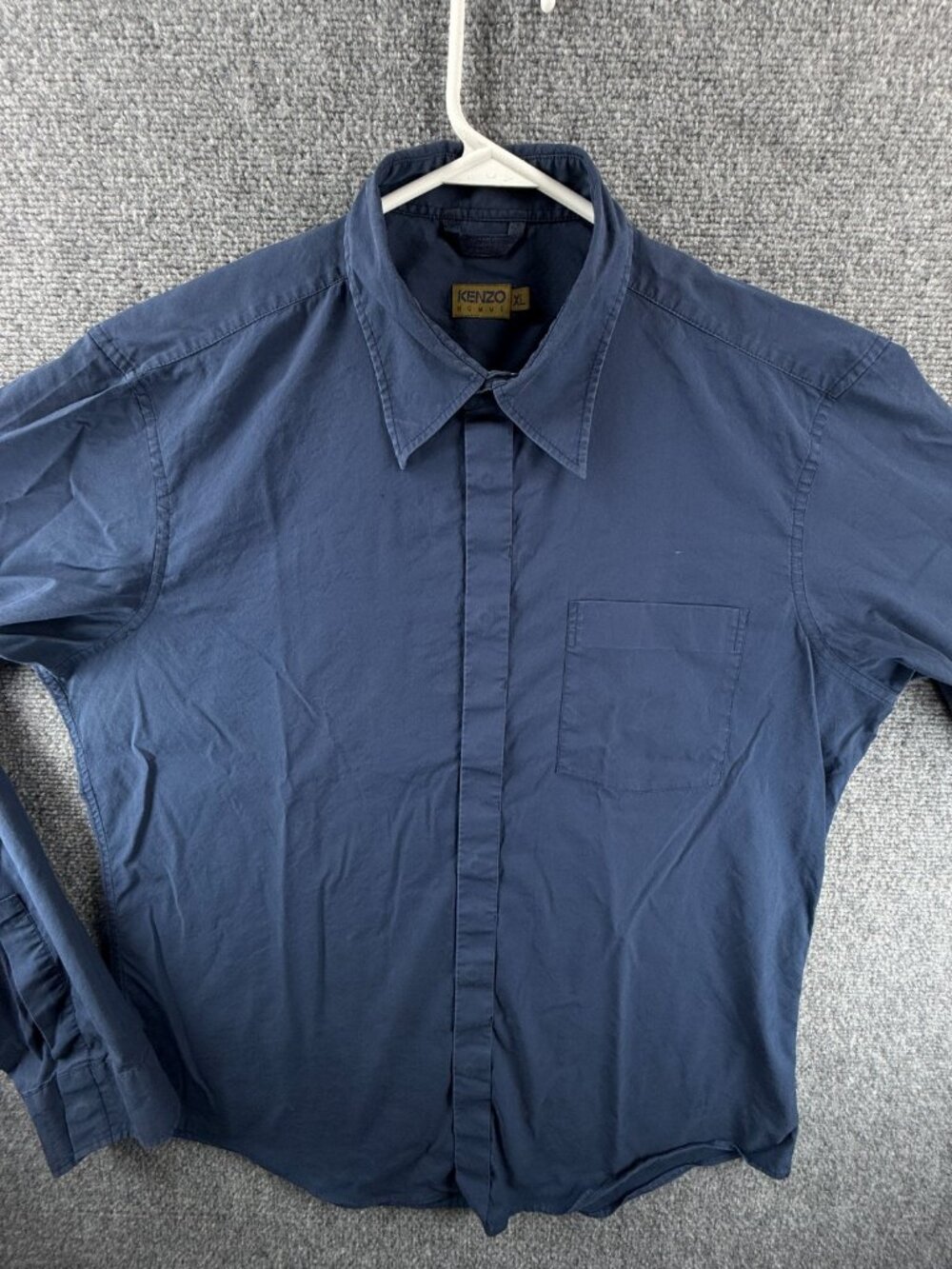 Kenzo Homme Cotton Polyester Point XL Blue Mens Solid Pocket Button Up Shirt